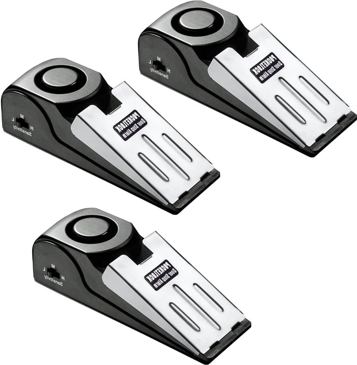 Deurstop Alarm - Reisdeurstopper Beveiliging - Persoonlijke Veiligheid Vergroten - 120dB Sirene Anti-slip Basis - 3 stuks - Zwart