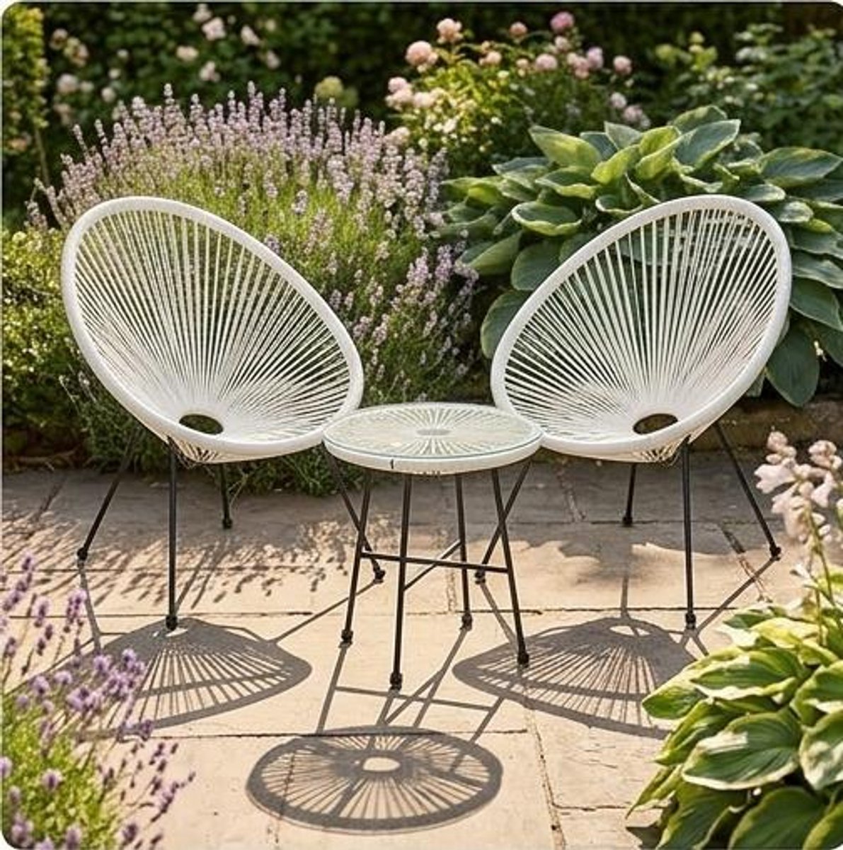 Balkonmeubelset 3-delig met Glazen Tafel en 2 Stoelen 75x60x80 cm – Zwart Polyrotan Tuinset voor Balkon, Terras en Binnen – Retro Acapulco Design – Urbanhome