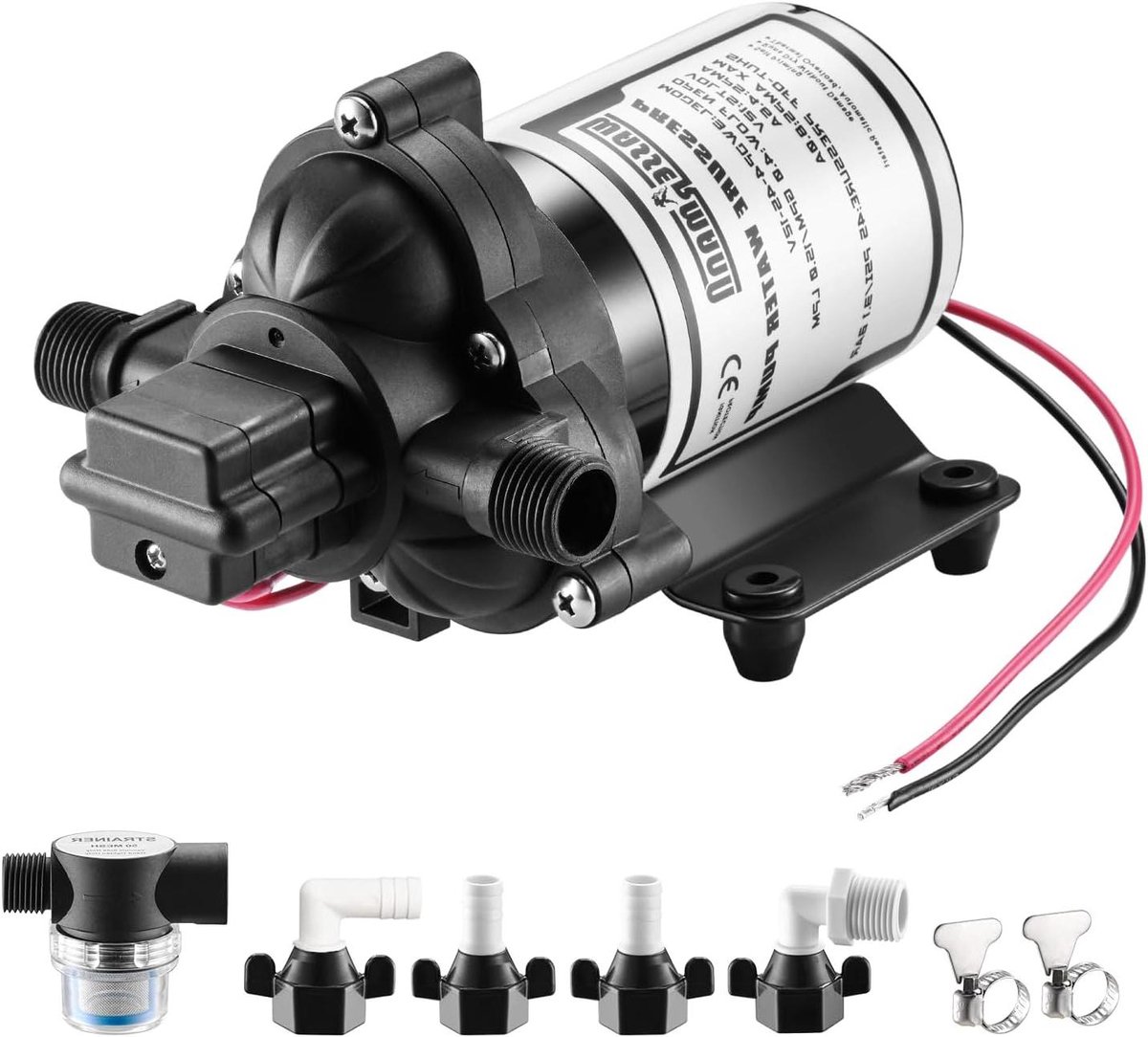 Waterdrukpomp - Boosterpomp Camper - Waterdruk Verhoging - Automatische Drukschakelaar - 4 GPM 45 PSI - Zwart Grijs