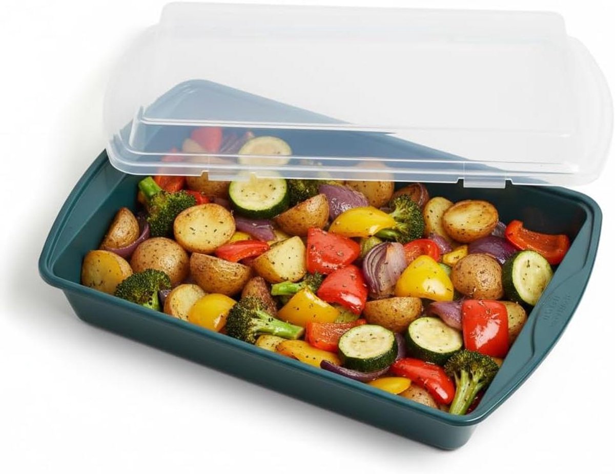 Bakvorm met Deksel - Ovenschaal Casserole - Bakken en Bewaren - Antiaanbaklaag - 38.5 x 24 cm - Grijs