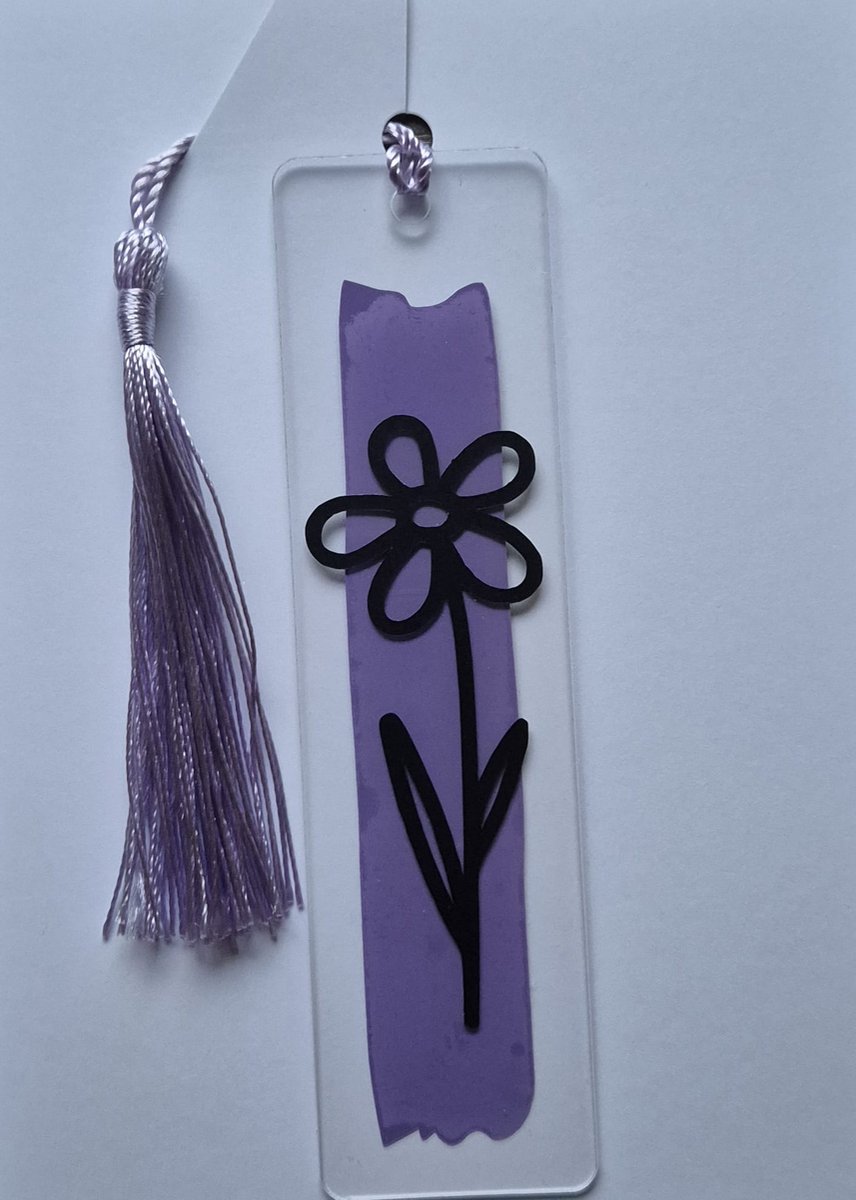 Troubadot | boekenlegger paars | transparant | met bloem | cadeau | boekenliefhebber | booklover | 3x12cm