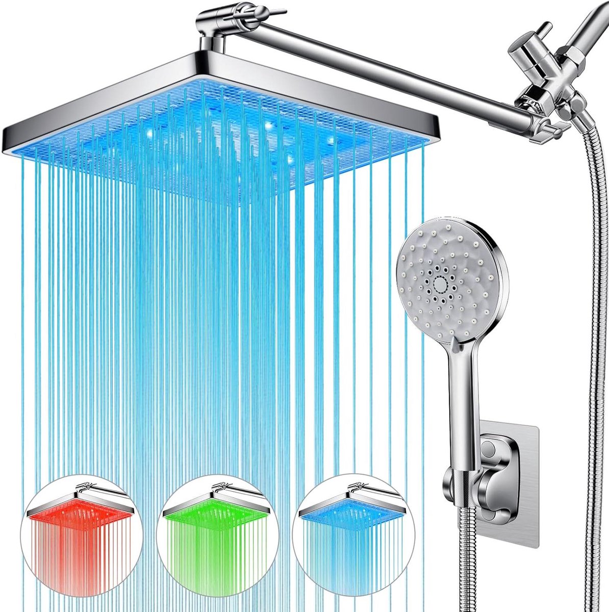 Dubbele Douchekop - Regendouchekop Combinatie - Douchen Thuis - Kleurveranderende LED - 20
