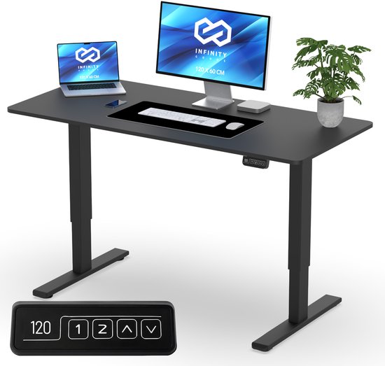 Infinity Goods Zit Sta Bureau - Elektrisch Verstelbaar In Hoogte - 120 x 60 CM - Geheugenfunctie - Zwart - staande bureau vergelijking