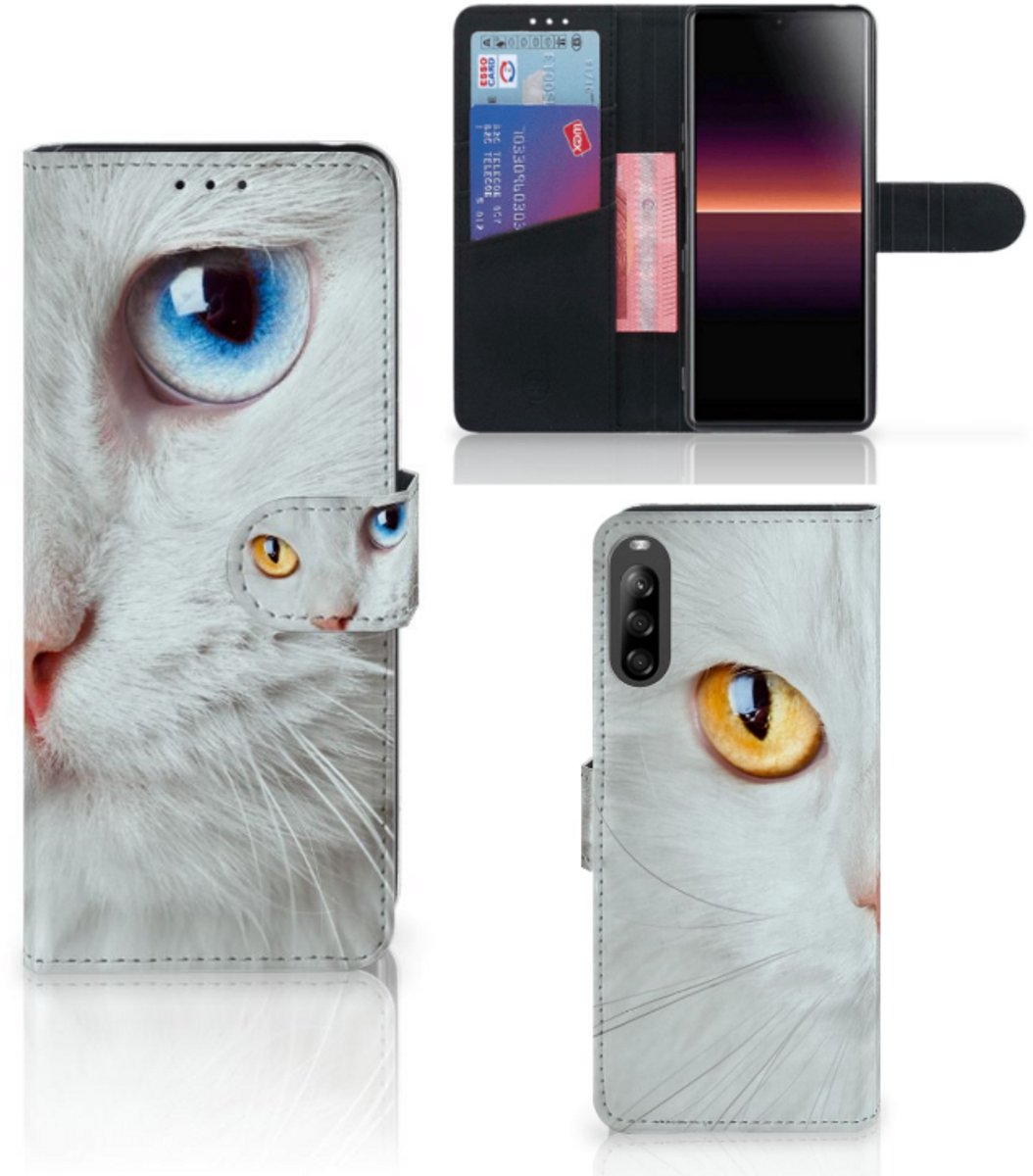 Sony Xperia L4 Telefoonhoesje met Pasjes Witte Kat
