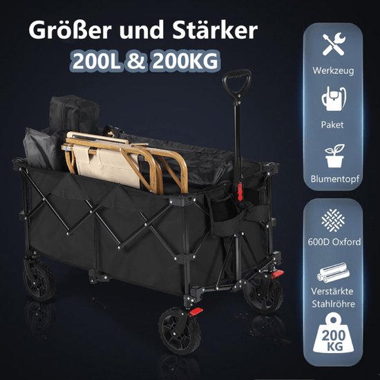 Bolderkar-Heavy-duty terreinkar-Opvouwbare bakwagen 200L/capaciteit 200kg-17x10cm -Wielen met remmen-duurzaam canvas-Blauw . van Merkloos — afbeelding 4