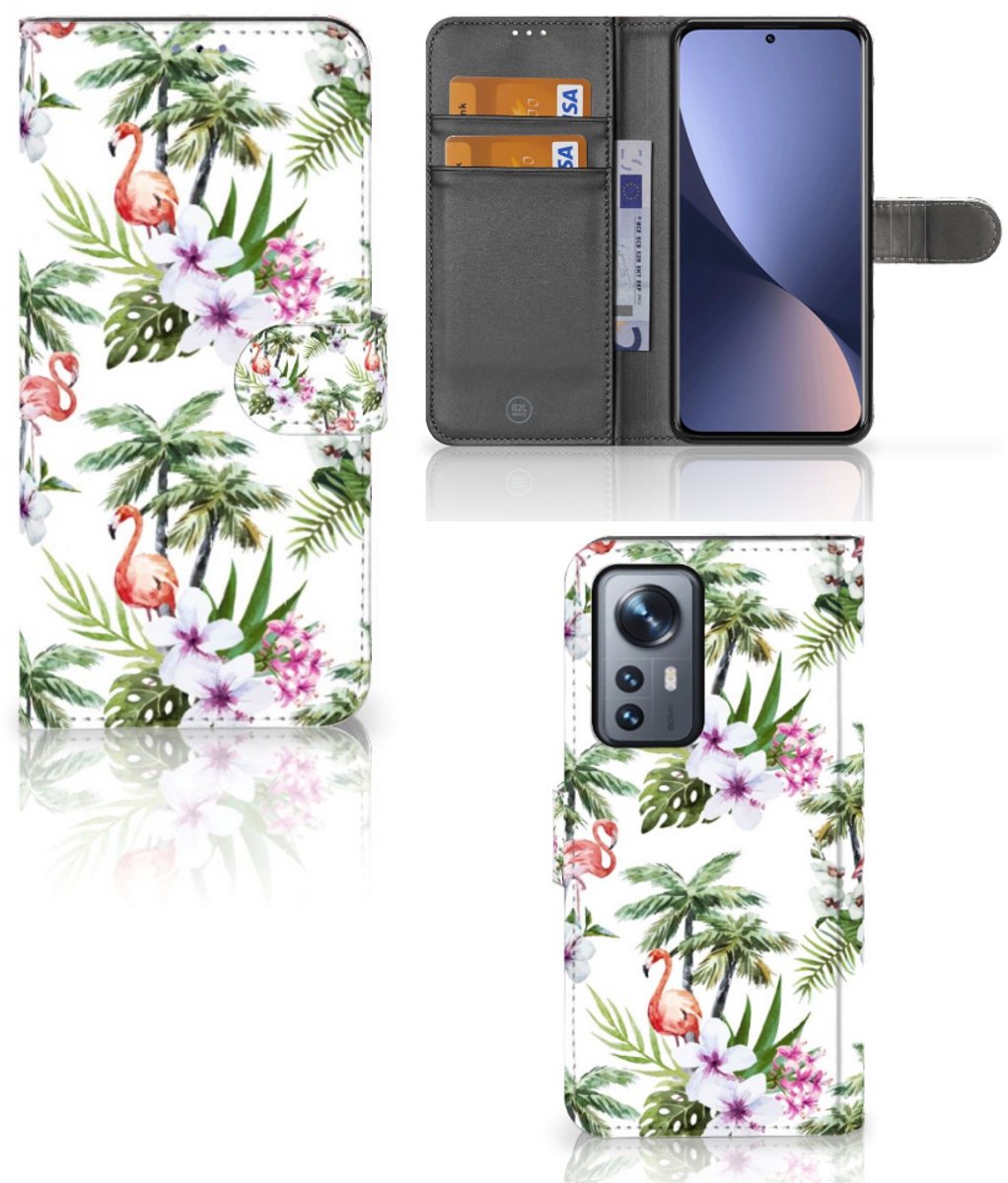 Xiaomi 12 Pro Telefoonhoesje met Pasjes Flamingo Palms