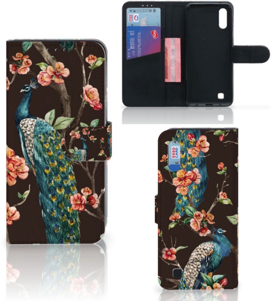 Samsung Galaxy M10 Telefoonhoesje met Pasjes Pauw met Bloemen
