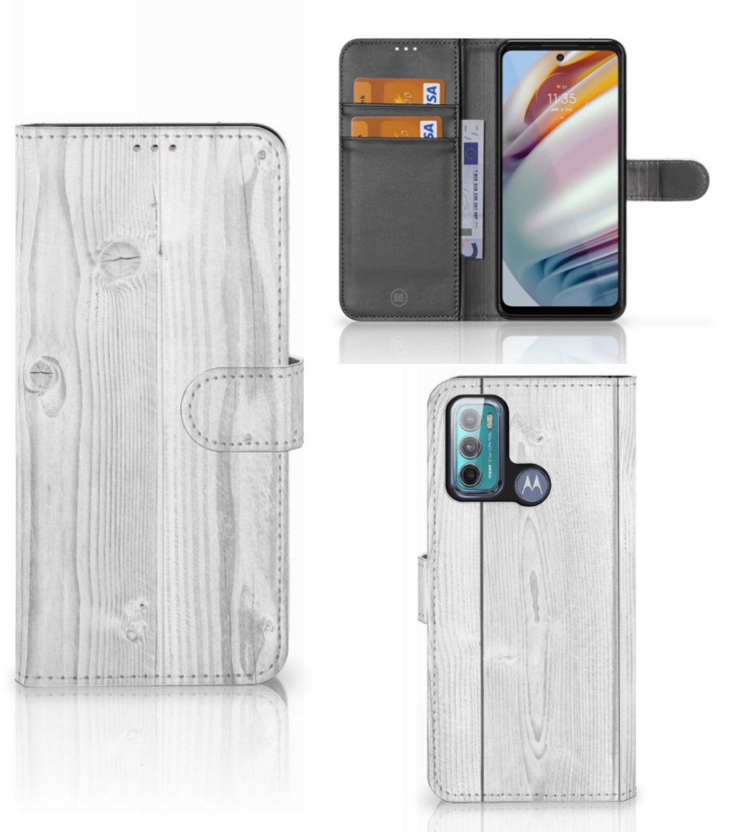 Motorola Moto G60 Book Style Case White Wood