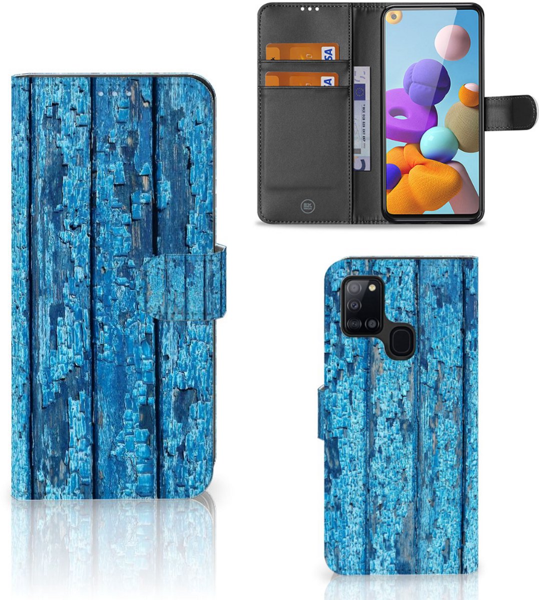Samsung Galaxy A21s Book Style Case Wood Blue