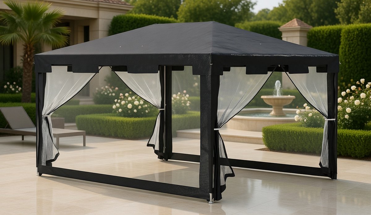 Luxor Tuinpaviljoen Partytent 4x3m – Waterdicht Tuinzelt met Muskietengaas Zijwanden voor Balkon & Terras – Sterk Metalen Frame – Medahomestore