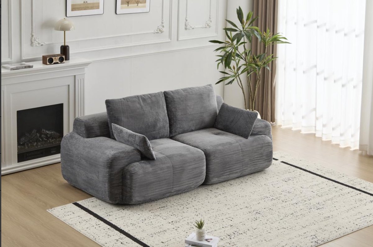 Multifunctionele Corduroy Slaapbank – Opvouwbaar met 2 Armleuningen – 2-in-1 Design – Geschikt voor 2 Personen – Direct Gebruiksklaar – Te Gebruiken als Logeerbed, Bank en Ligstoel – Woonkamer/Slaapkamer – Grijs