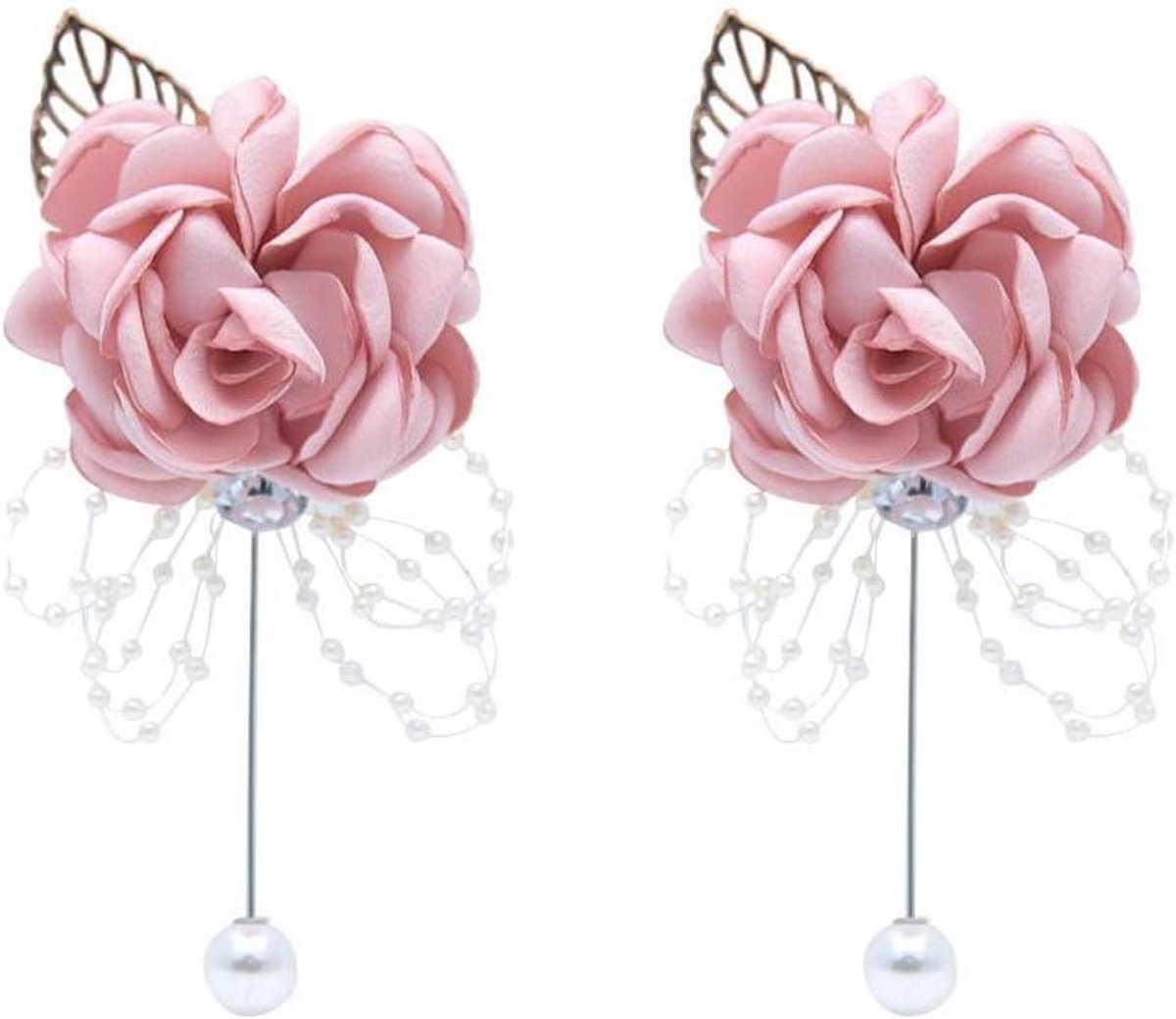 Bruiloft Corsages - Polsbloemen Set - Feestelijke Aankleding - Handgemaakt met Satijn - 2 Stuks - Champagne