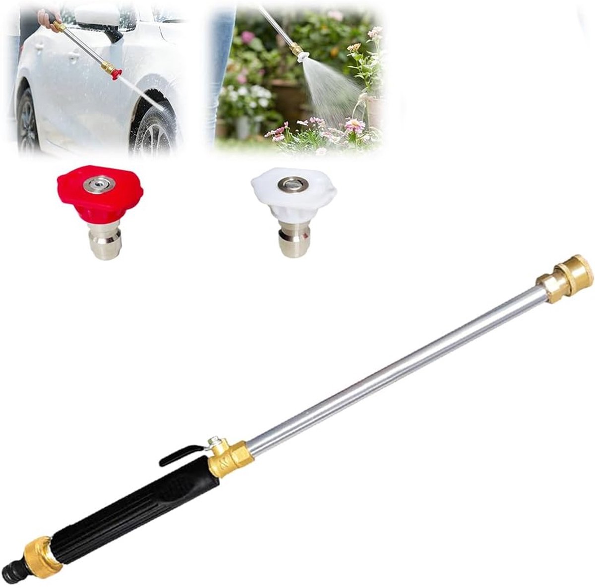 Autowaspistool - Met 2 hogedruksproeiers - Turbo Washer - Hoge Drukreiniger - Spuitpistool - Tuinslang Pistool - Hogedrukpistool - Hogedruk waterpistool - Vervangpistool - Voor het reinigen van terras, tuin en andere buitenruimtes - Zwart