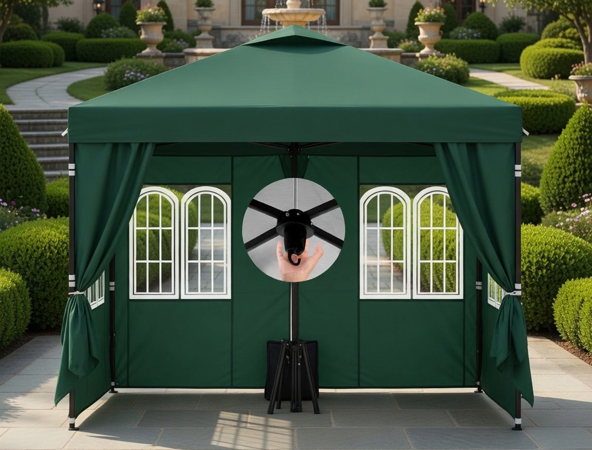 Luxe 3x3m Opvouwbare Partytent met Zijwanden – Waterdicht Paviljoen voor Tuin & Outdoor – Verstelbaar in Hoogte, UV-Bescherming, Sterk Metalen Frame – Groen MedaHomeStore