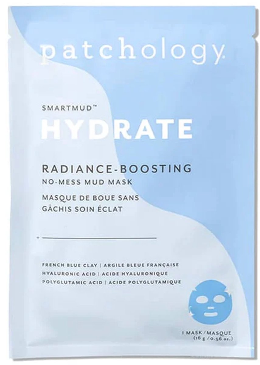 Patchology SmartMud™ Hydrate Radiance Boosting Mask – Hydraterend & Detox Gezichtsmasker – No-Mess Mud Sheet Mask – Met Hyaluronzuur & French Blue Clay – Verfijnt Poriën & Egaliseert Huid – Glow & Smooth Skin