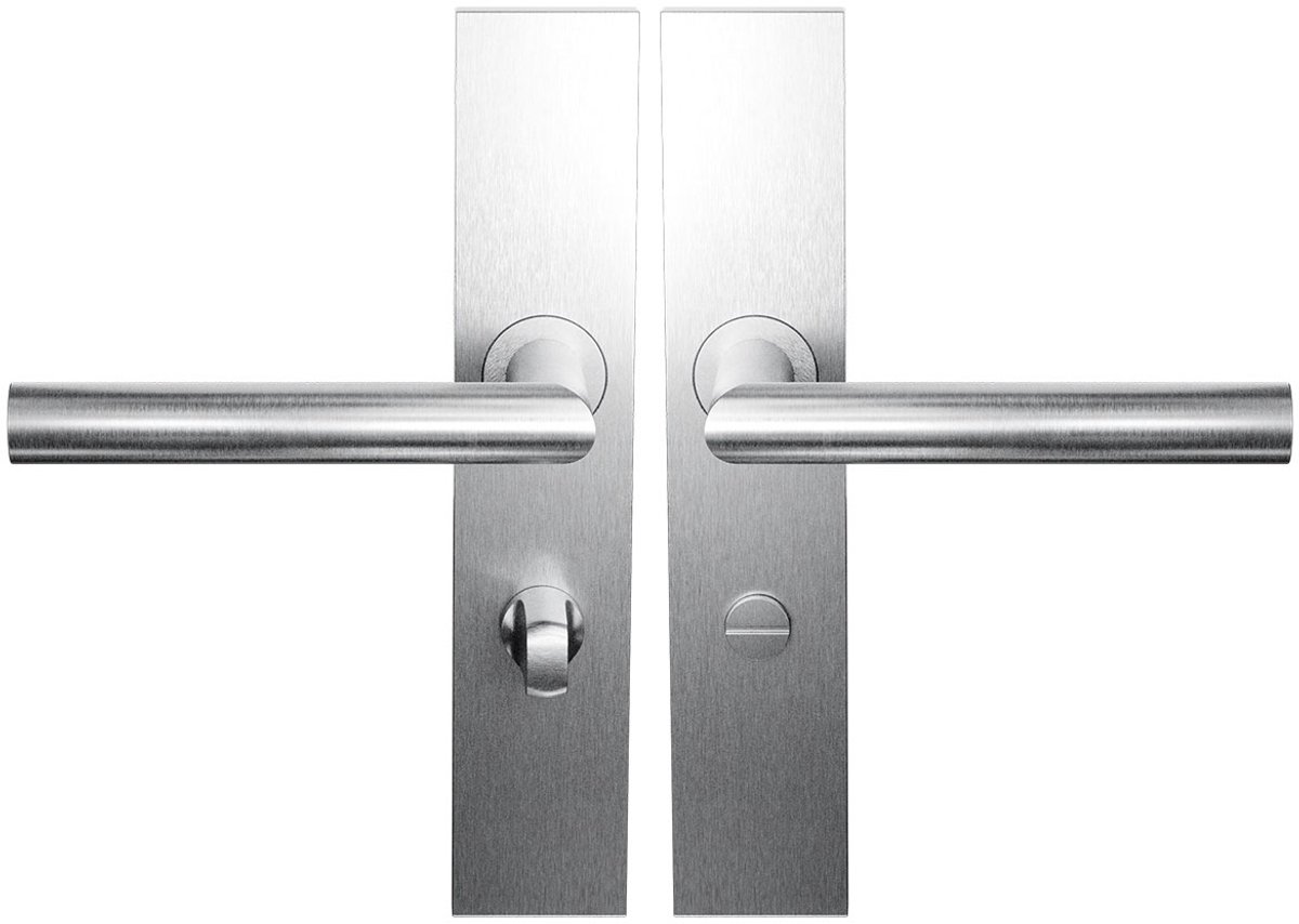 Deurkruk op schild - RVS geborsteld - RVS - Cubic Colors - WC63/8 L-haaks model 19mm RVS geborsteld