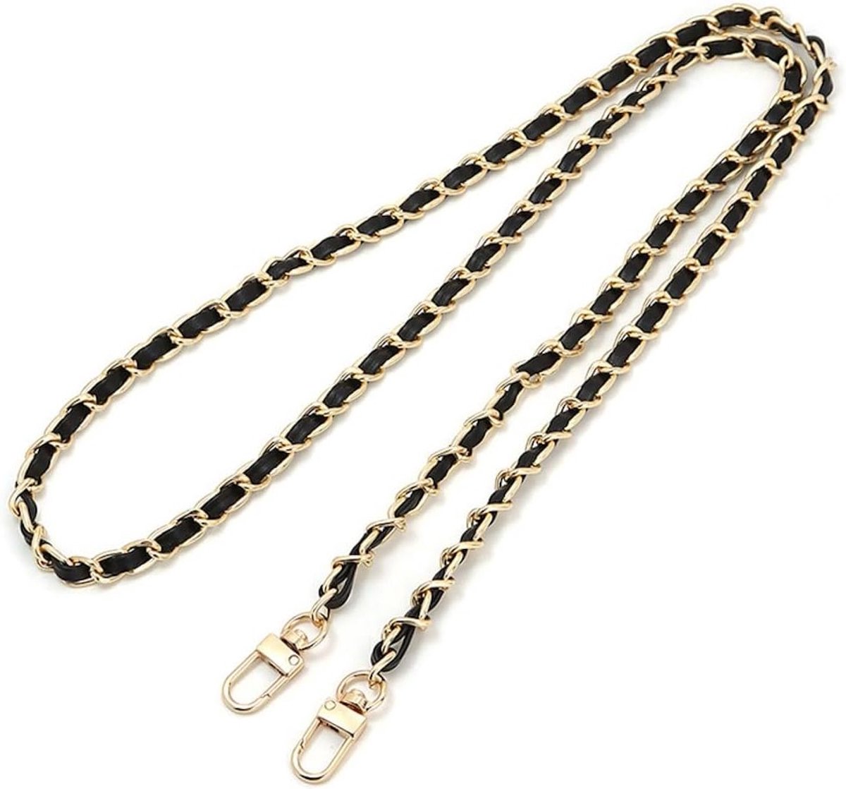 Schouderband met metalen ketting van 120 cm voor handtassen, schoudertassen en portemonnees, vervangende accessoires in lichtgoud en zwart