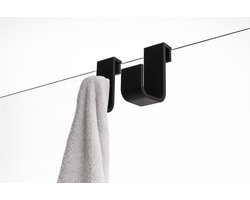 Handdoekhaken Zwart – Set van 2 – Kunststof Douchehaken voor Glaswand 6-8 mm – Zonder Boren – Badkamer Haken
