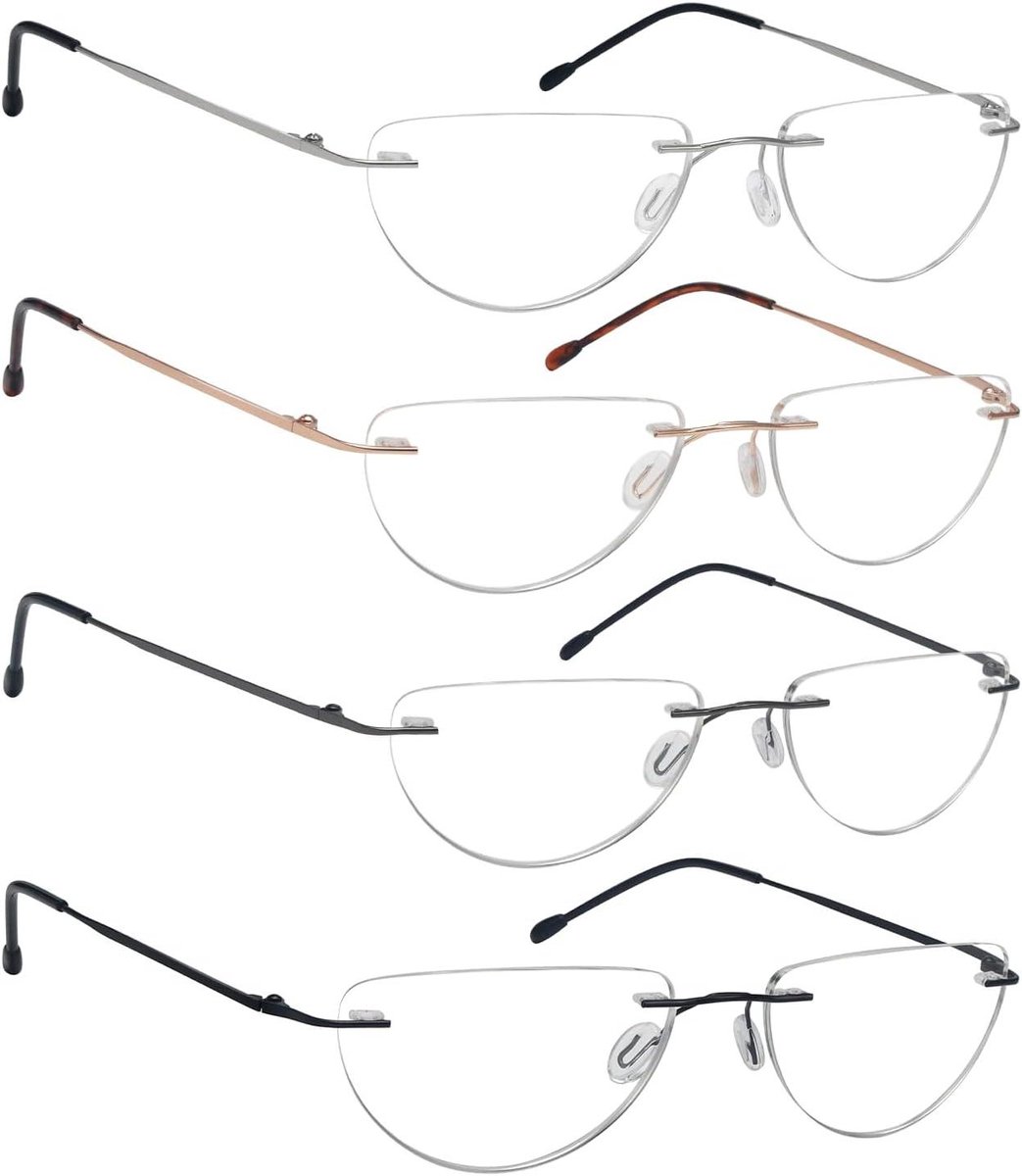 Randloze Leesbrillen - Halve Maan Bril - Beter Lezen - Set van 4 stuks - 4 stuks