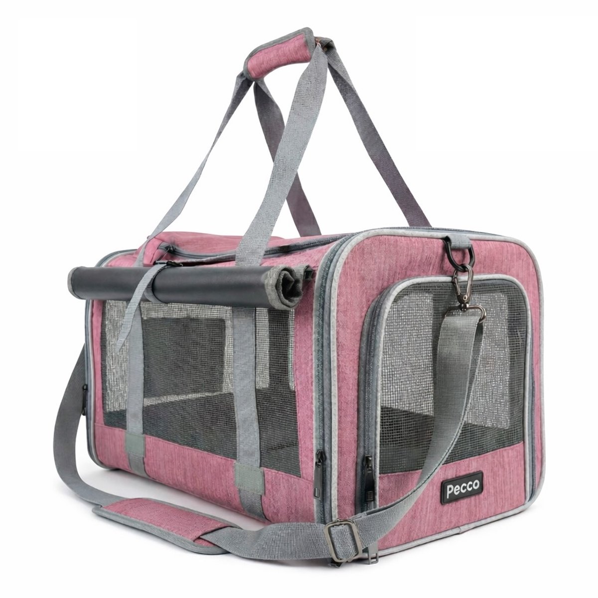 Pecco Katten reistas - Reismand voor hond en kat - Draagtas belastbaar tot 9 kg - Kleur oud roze