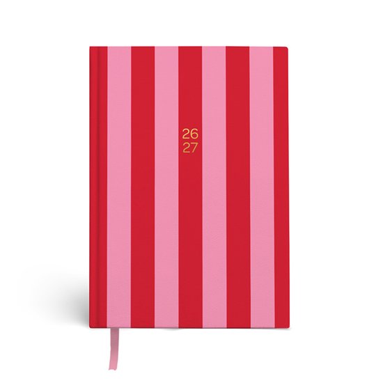 SOHO - Agenda A5 - Jaar 26/27 - 12 maanden - 1 week op 2 pagina`s - Inclusief Leeslint - PINK - Strepen