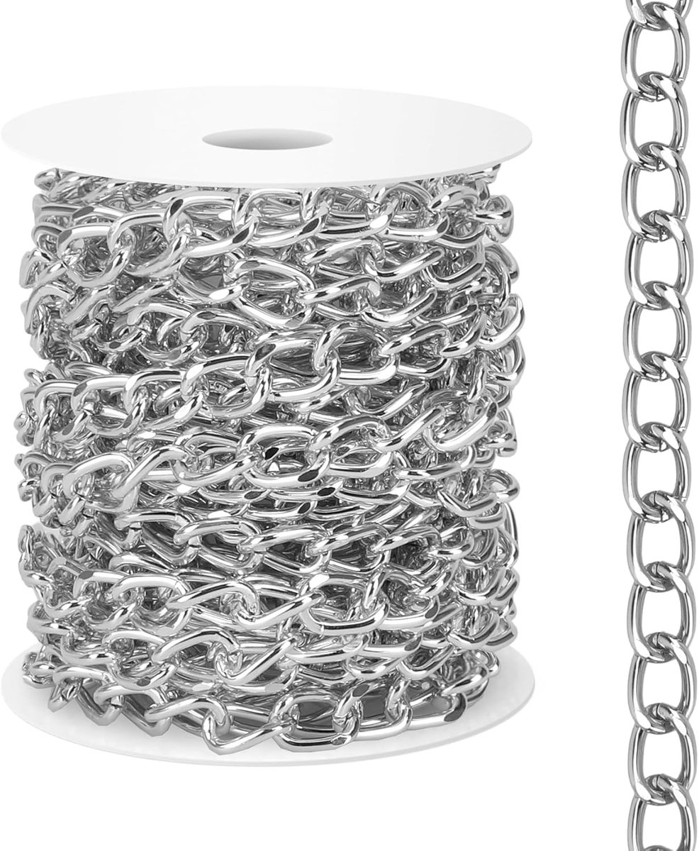 Daity Een 5 meter lange - gedraaide aluminium ketting - verzilverde metalen ketting - bulkketting - dikke ketting - knutselketting - halsketting - voor het maken van sieraden - doe-het-zelf knutselkettingen - armbanden - hangers (zilver).
