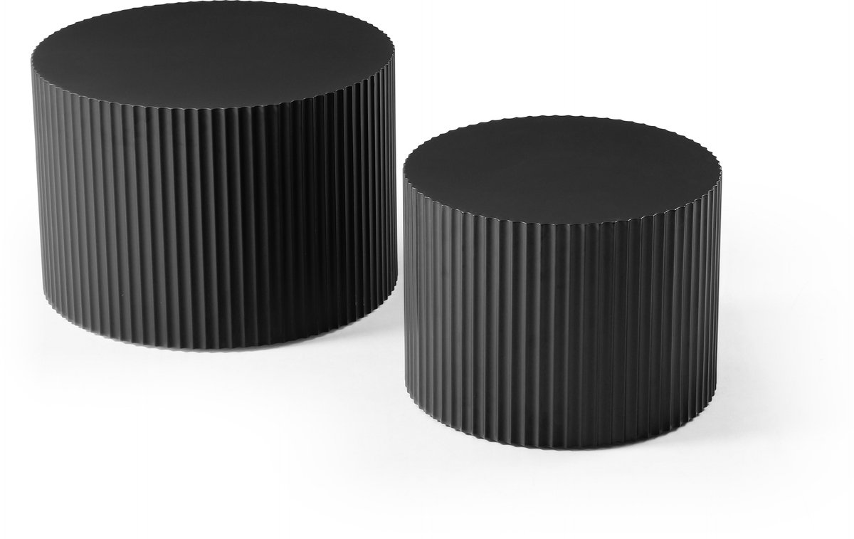 NJLYUHOME Wave - Nesting salontafel set - 2 stuks (Ø60/48 cm) - Golfstructuur in zwart - Krasvast & ruimtebesparend