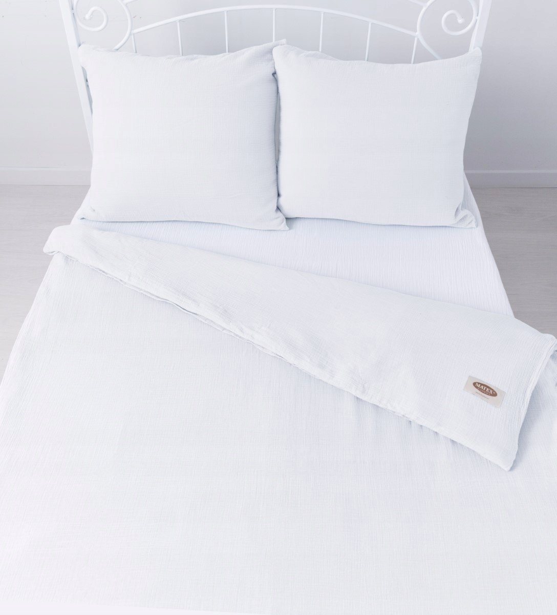 Matex Serie - Dubbele Gelaasde Muslin Beddengoedset - 160x200 cm - Wit