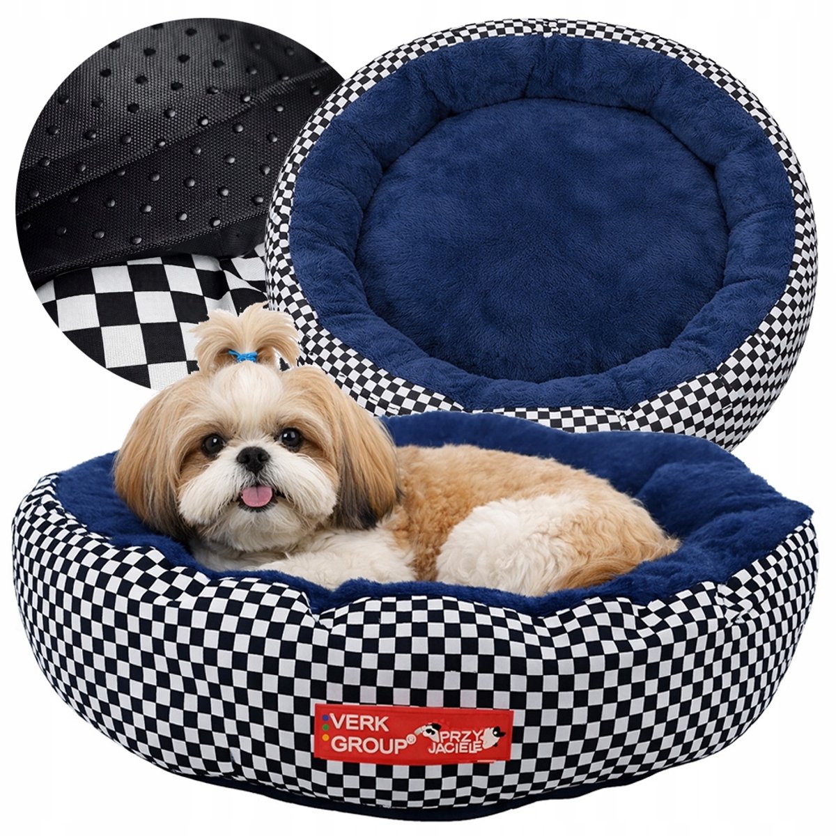 Przyjaciele - Comfortabel Rond Huisdierbed - Zwart-Wit Ruit - Kleine en Middelgrote Honden en Katten