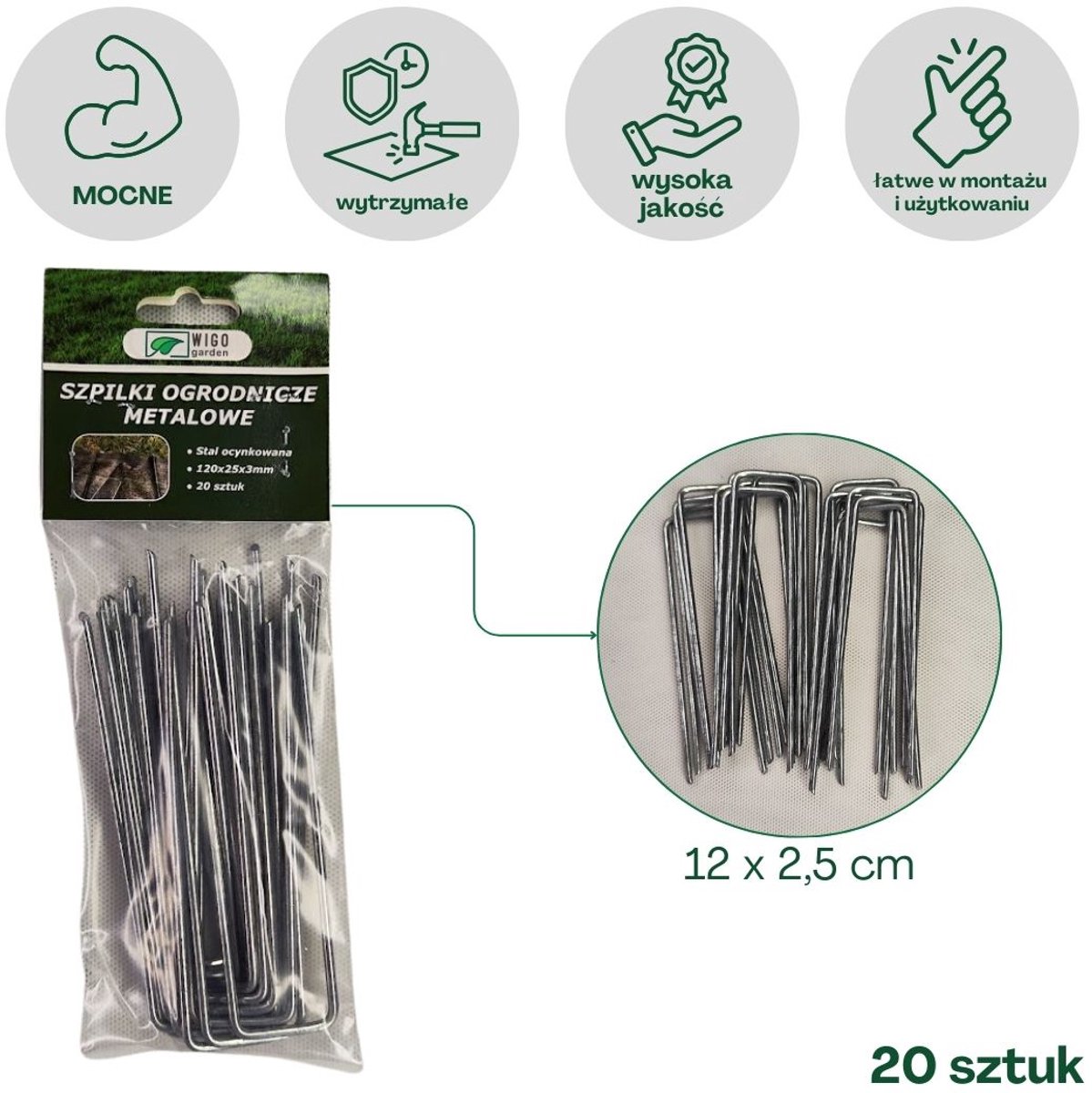 Lustan - Stalen U-vormige Tuinpinnen - 12cm - Set van 20