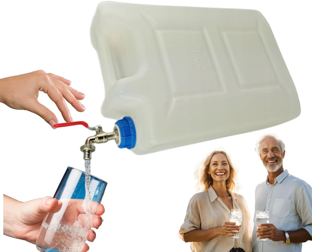 Anwicar Jerrycan voor Water - 20 L - Watercontainer met Kraantje en Dop - Waterdispenser Camping - Wit