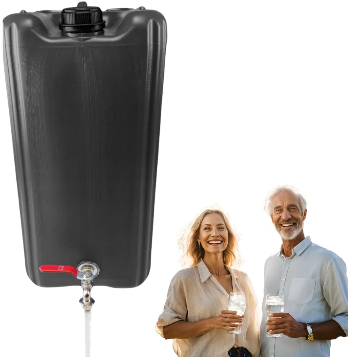Anwicar Jerrycan voor Water - 30 L - Watercontainer met Kraantje en Dop - Waterdispenser Camping - Zwart