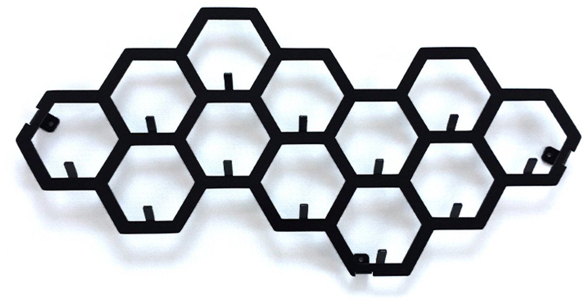 Decorizzly® Decorizzly CELLS - Geometrische Wandkapstok - Heksagonaal - 12 Haken zwart