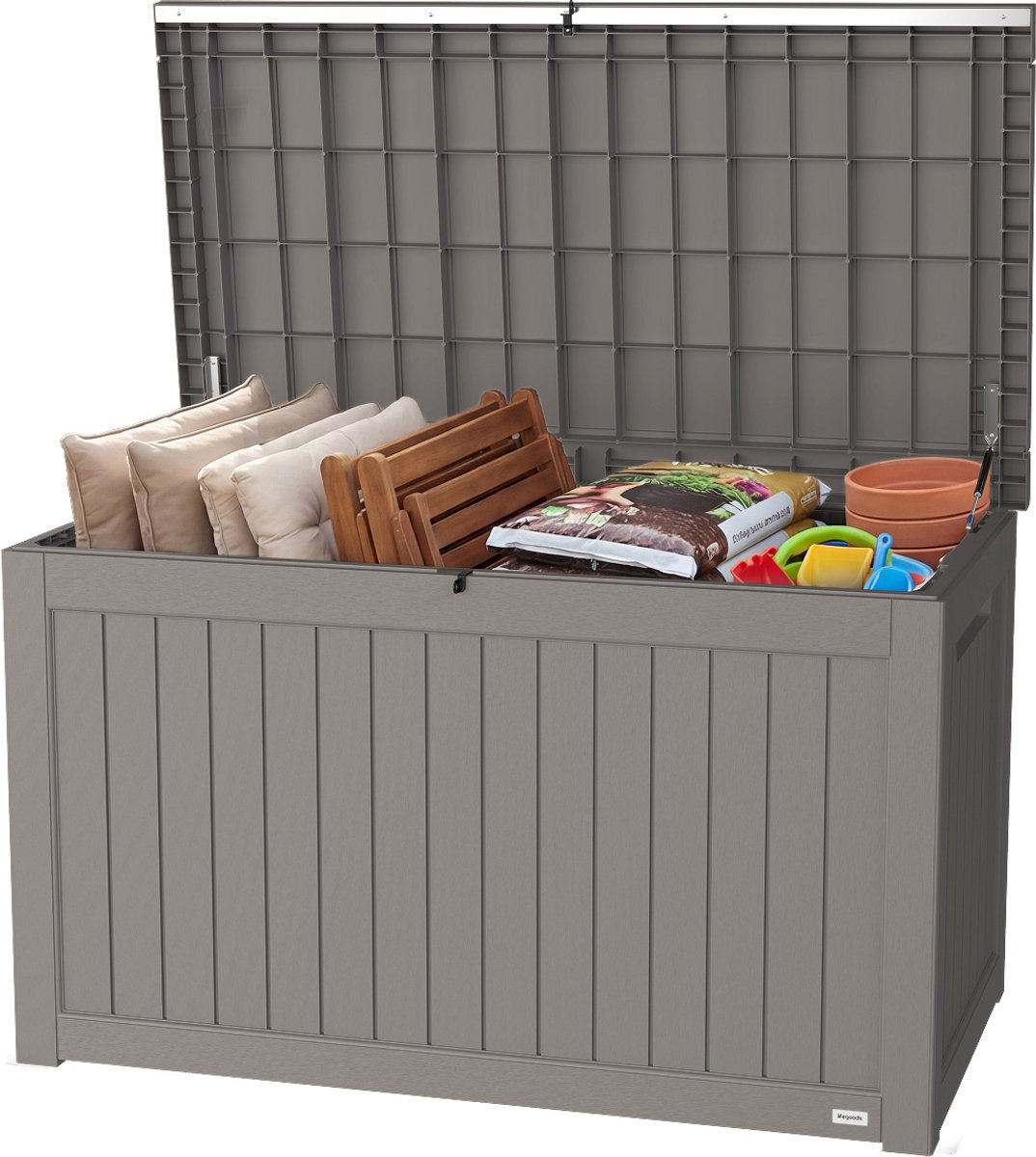 LifeGoods Opbergbox - 870L - Kussenbox - Waterdicht - Tuinkussenbox - Roestvrij - Tuinbox - 146.5x81.5x85.6 cm - Grijs