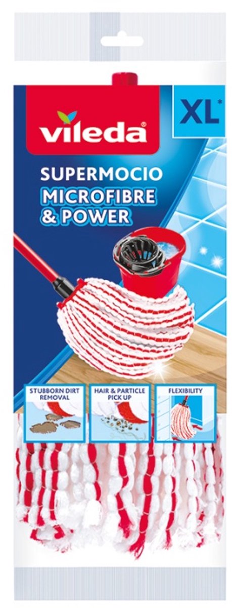 Vileda SuperMocio Microfiber&Power Vervanging - 1 per verpakking - Geschikt voor alle franjemopsystemen van Vileda