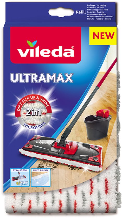 Vileda UltraMax Extra Vervanging - 1 per verpakking - Geschikt voor alle platte mopsystemen van Vileda - Voor alle vloertypes