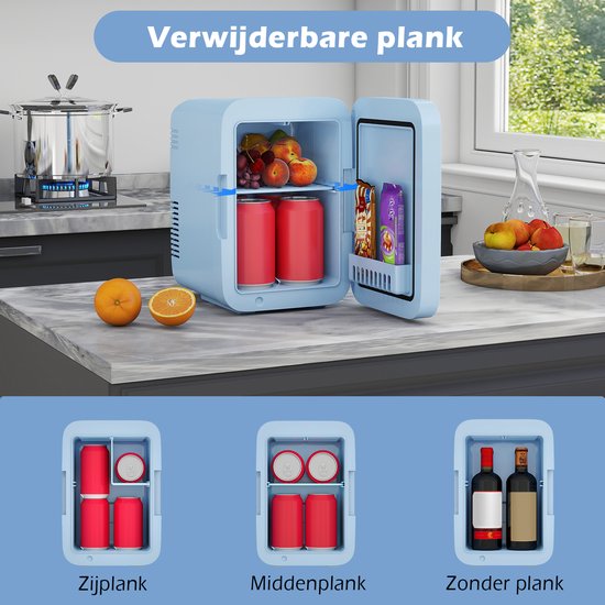 Puluomis Mini koelkast - 4L - Skincare Fridge - LED-verlichting - Make-up Koelkast - DC 12/24V & AC 220-240V - Koelen & Verwarmen - Blauw — afbeelding 2