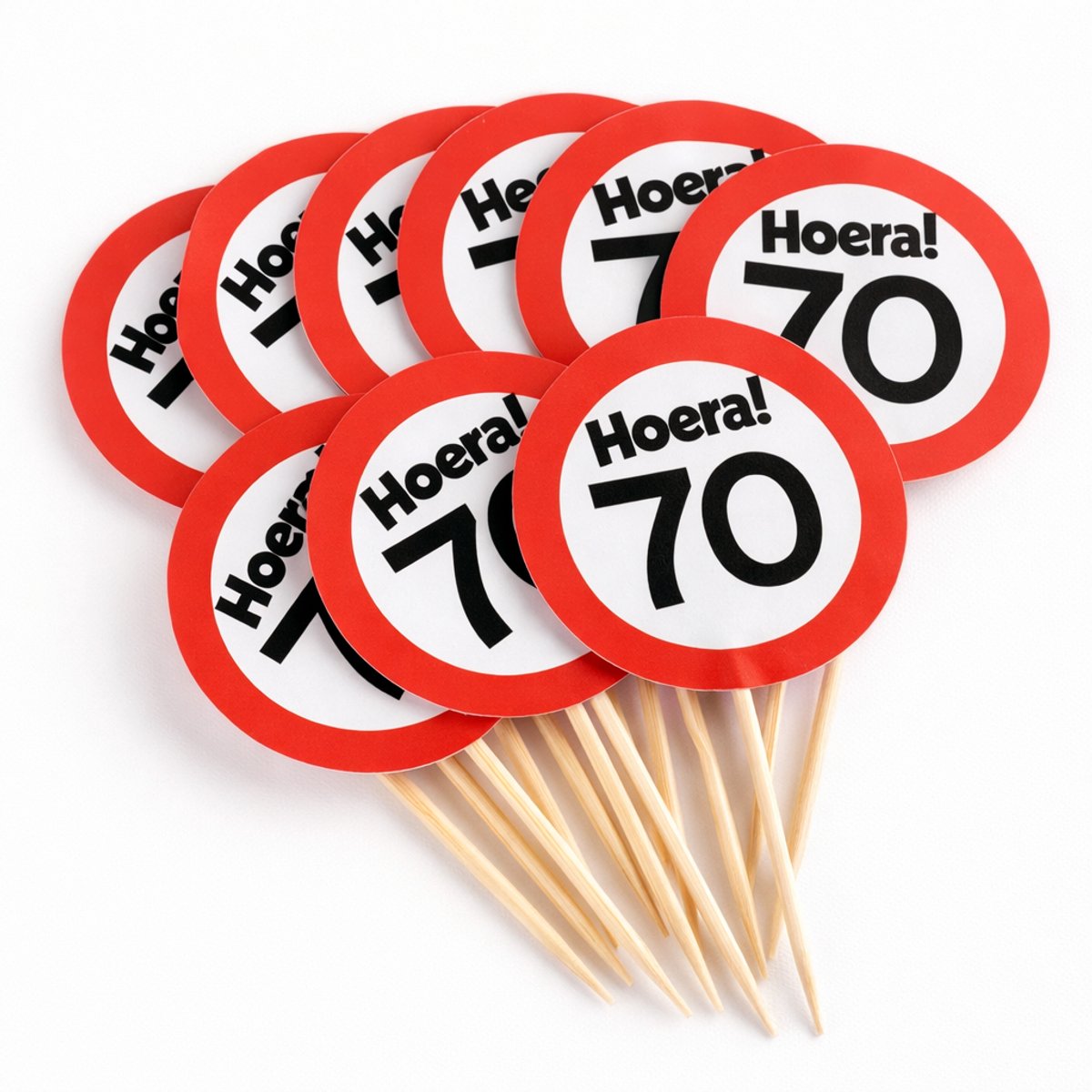 Party Picks 70 Jaar – 12 Stuks – Cupcake Toppers – Verjaardag Decoratie – Hoera 70 – Rood/Wit
