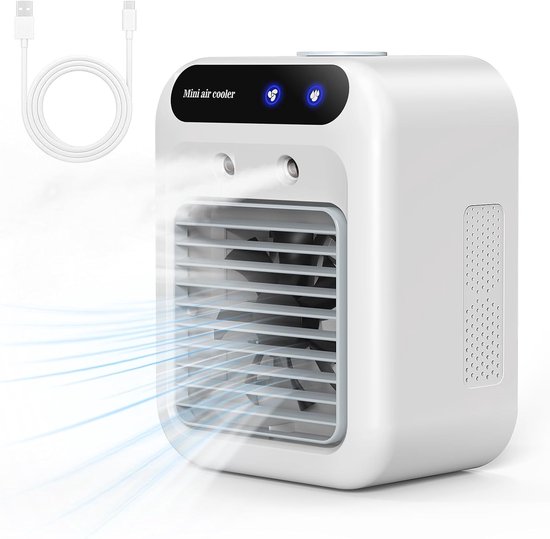 Draagbare airco 500ml waterreservoir, stille luchtkoeler met 2 snelheden en 2 sproeistanden, USB-oplaadbaar, mini airconditioner voor kamer en kantoor