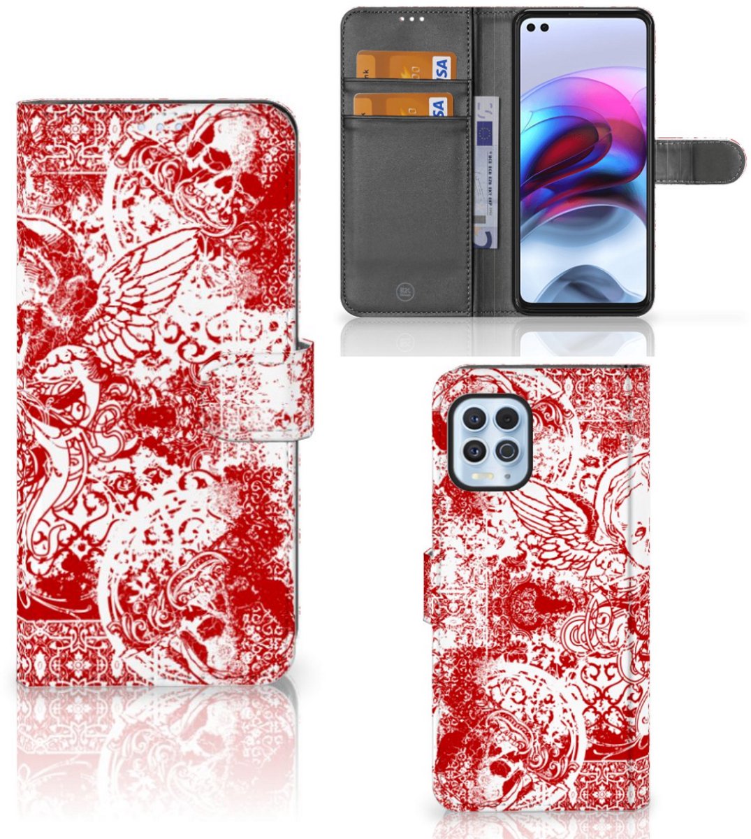 Telefoonhoesje met Naam Motorola Moto G100 Angel Skull Rood