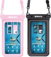 Drivv. Luxe Waterdicht Telefoonhoesje - Set van 2 – Drijvend - Dubbele Klipsluiting - Telefoons tot 6.8 inch – Onderwater Hoesje Telefoon - Zwart & Roze