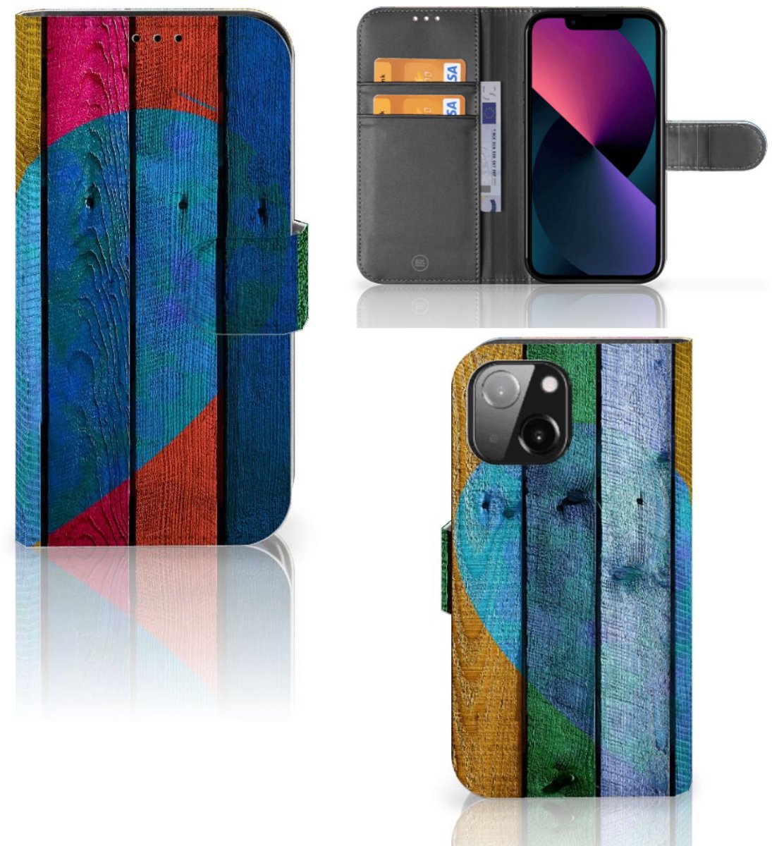 iPhone 13 Mini Book Style Case Wood Heart - Cadeau voor je Vriend