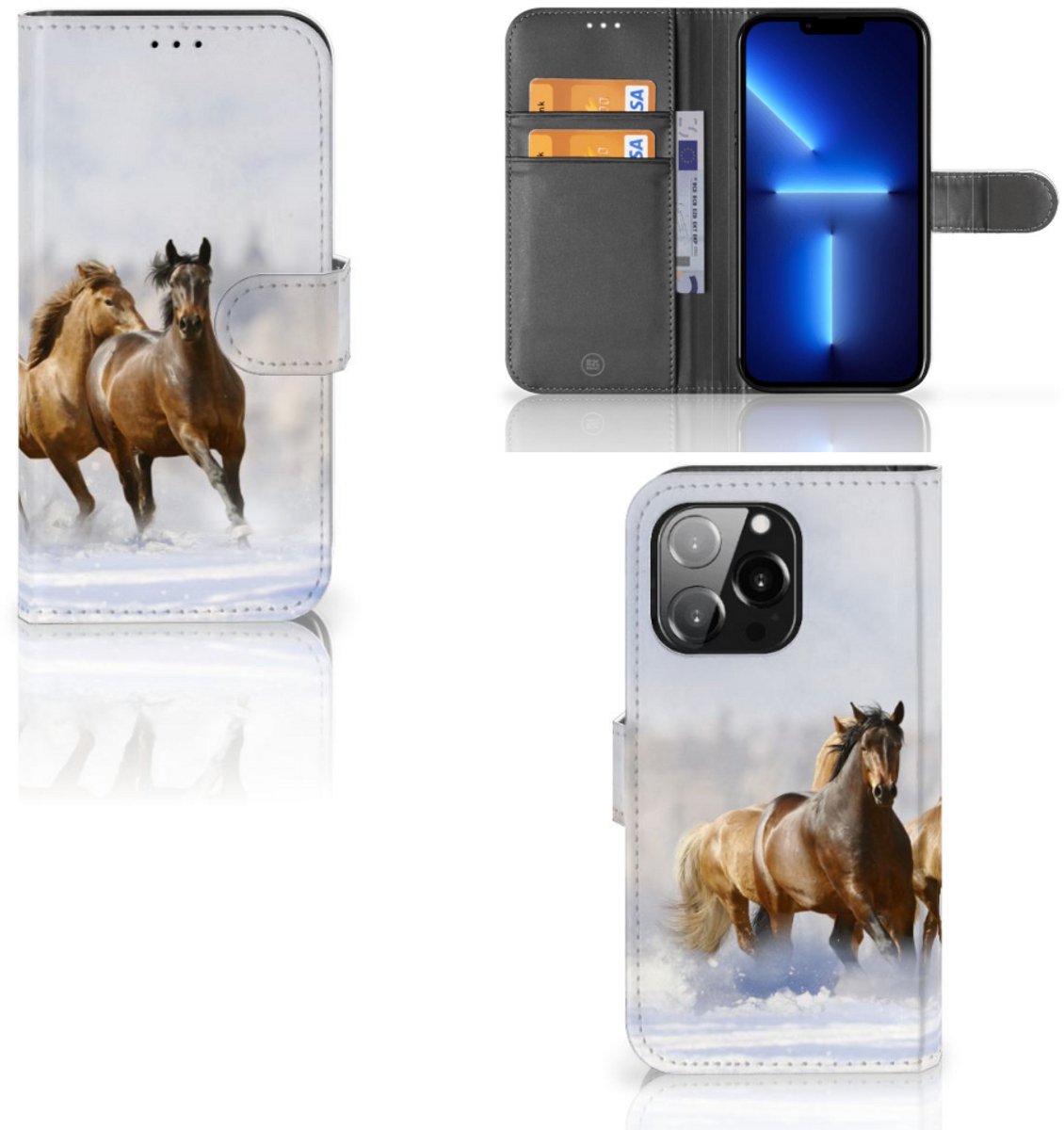 iPhone 13 Pro Telefoonhoesje met Pasjes Paarden