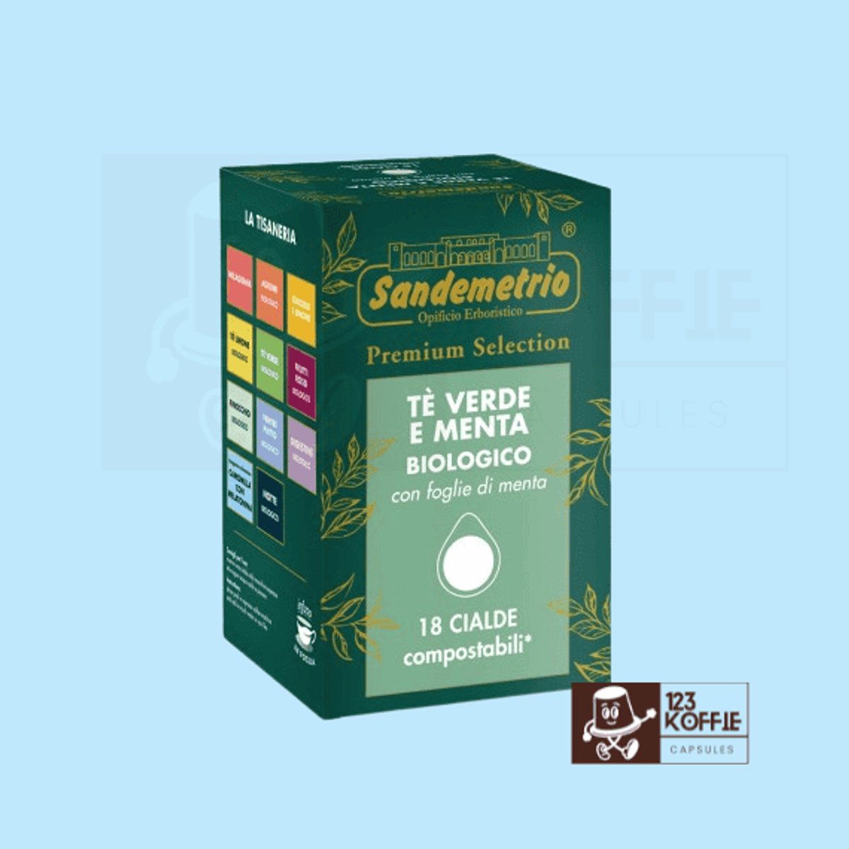 Sandemetrio Tè Verde alla Menta Bio ESE 44 mm Pads | 18 x Biologische Groene Thee met Munt Pads