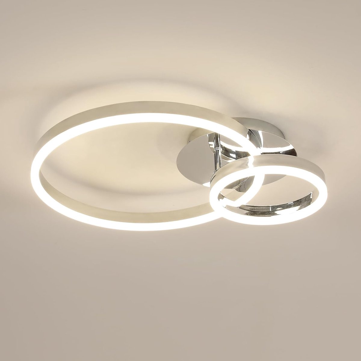 Haobosic Dubbele Cirkel - LED Plafondlamp - Chroom - 50x40cm - Neutraal Licht