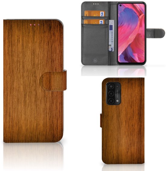 Coque de téléphone OPPO A54 5G | A74 5G | A93 5G Wallet Book Case Bois Foncé