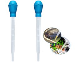 2-stuks Siliconen afvalzuigpipet voor aquariums - Reinigingspipet voor aquariums - Reinigingspipet voor de bodem - Voerpipet - Stofzuigt afval en vuil op - Voer en medicatie - Geschikt voor thuis, aquariums, restaurantaquariums, enz. - Blauw