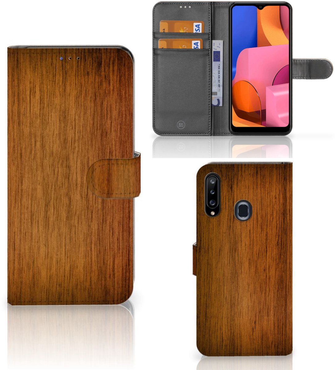 Book Case voor Samsung Galaxy A20s Book Style Case Donker Hout