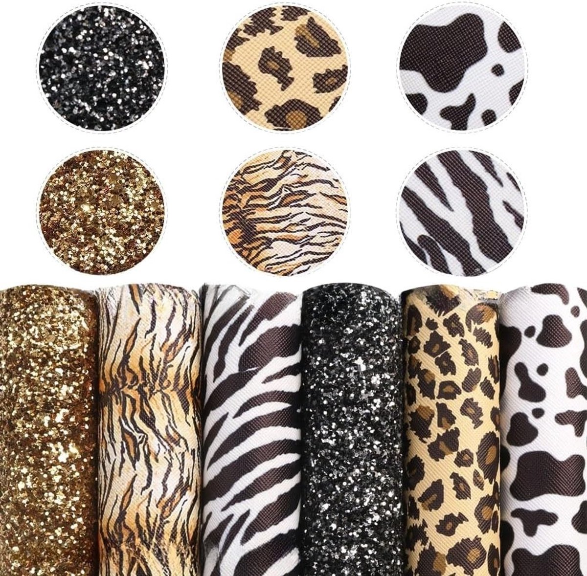 Kunstlederen stof met luipaardpatroon, 6 stuks, perfect voor DIY handwerk, decoratie en modeaccessoires