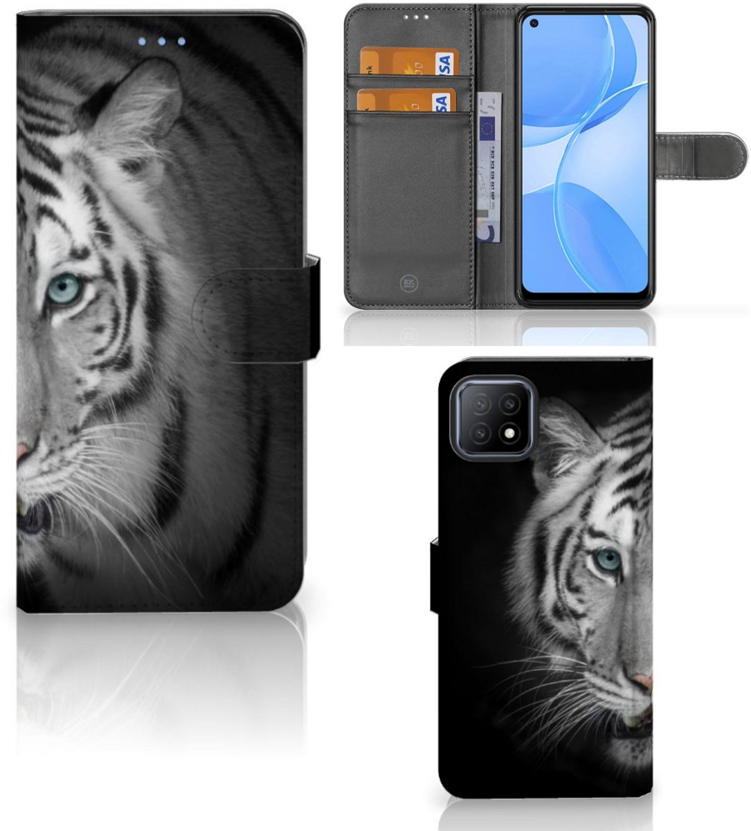 OPPO A73 5G Telefoonhoesje met Pasjes Tijger
